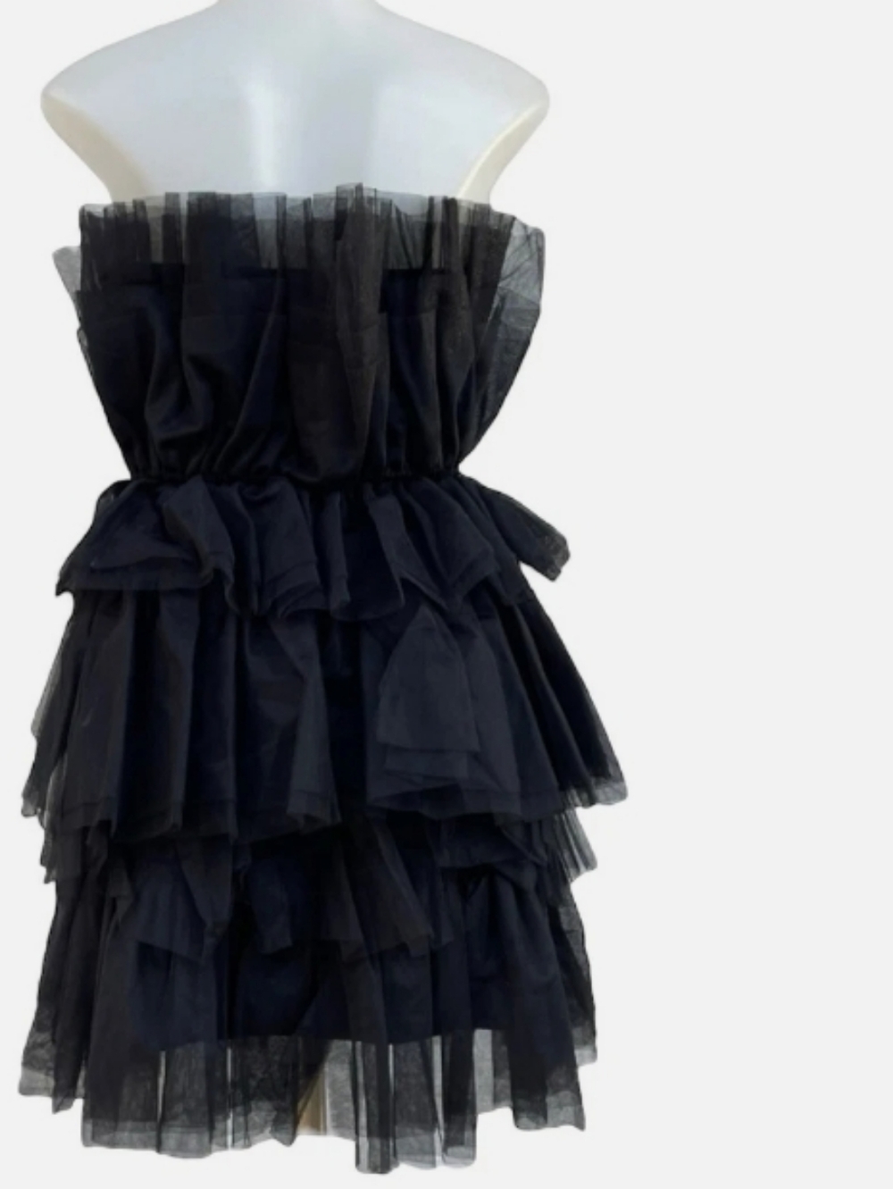 MABLE Black Tiered Tulle Strapless Ruffle Mini Dress Size M - Picture 8 of 9